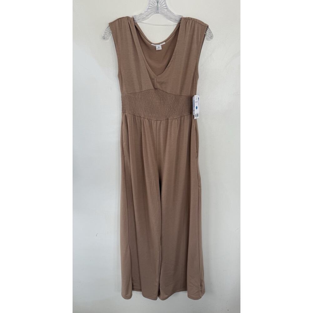 Just Be... Taupe Sleeveless Wide-Leg V-Neck Elastic Waist Jumpsuit Size S
